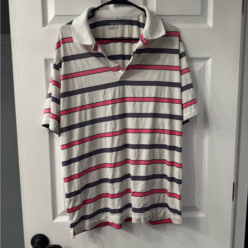 Nike Striped Polo Shirt - White, Pink, and Blue